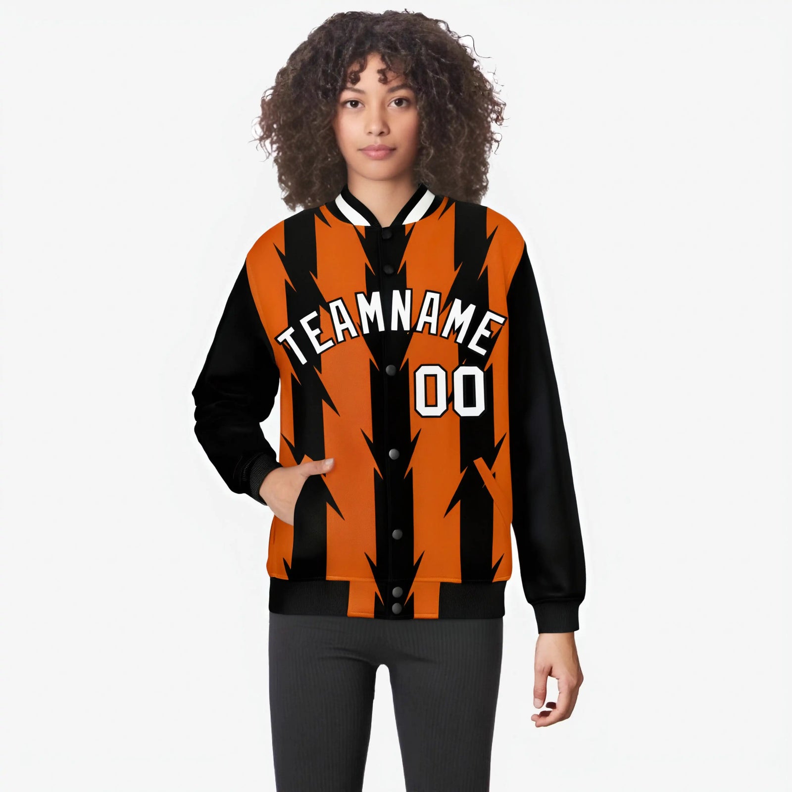 Custom Orange Black-White Blade Graffiti Pattern Varsity Full-Snap Jacket