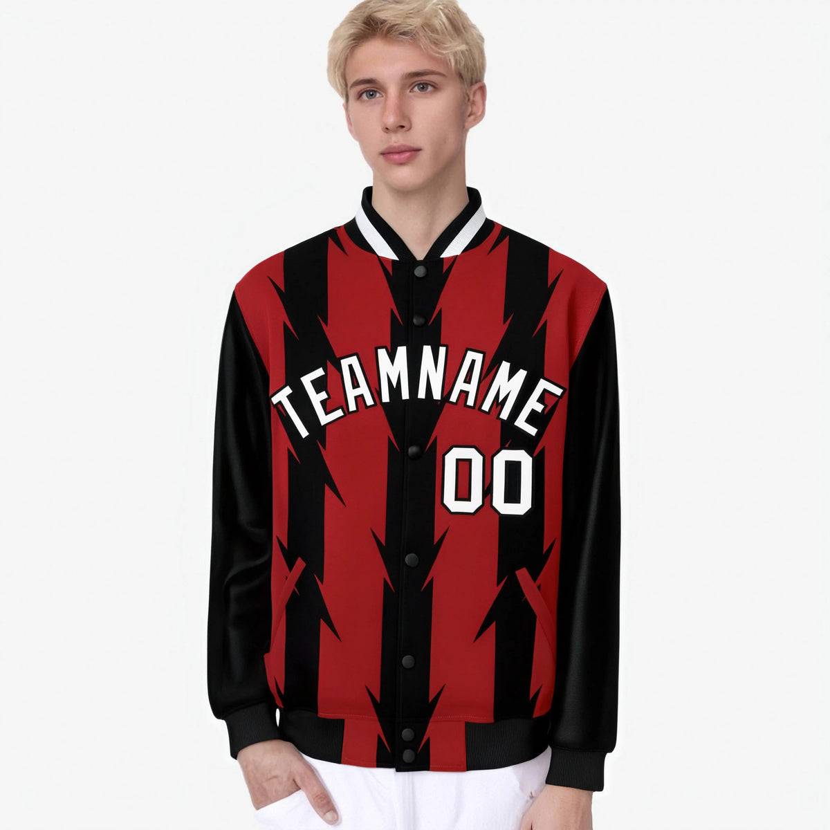 Custom Red Black-White Blade Graffiti Pattern Varsity Full-Snap Jacket