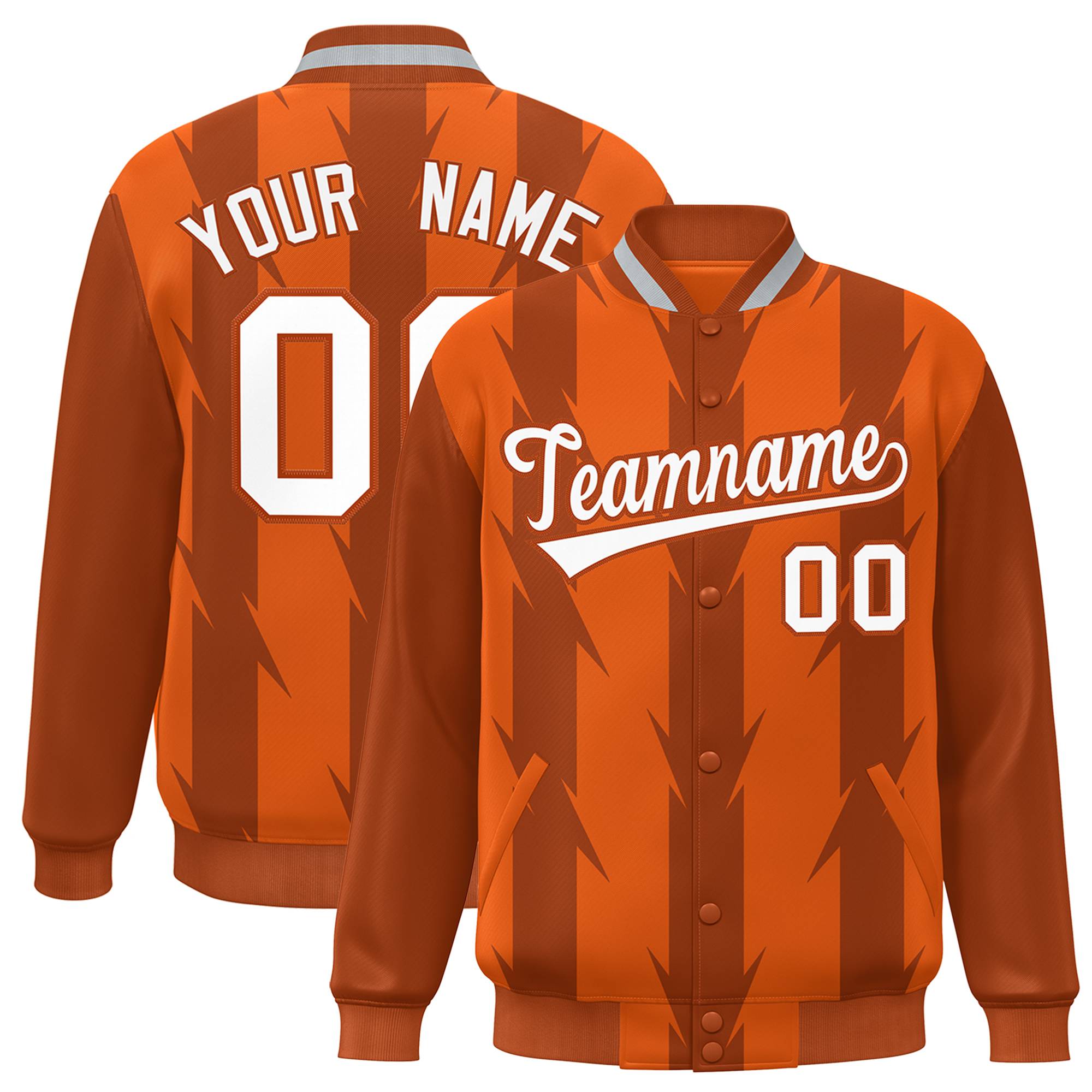 Custom Orange Munsell-White Blade Graffiti Pattern Varsity Full-Snap Jacket