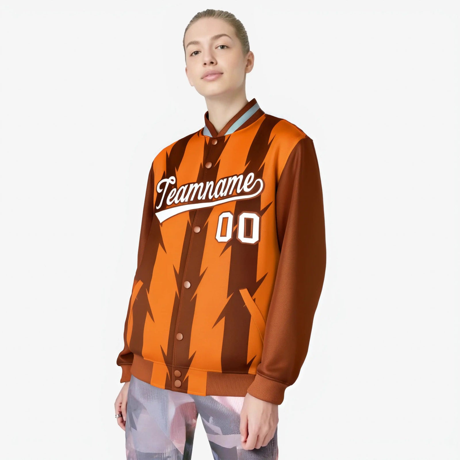 Custom Orange Munsell-White Blade Graffiti Pattern Varsity Full-Snap Jacket