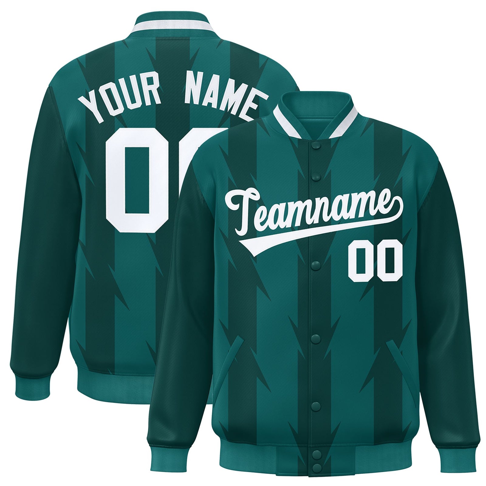 Custom Green Aqua-White Blade Graffiti Pattern Varsity Full-Snap Jacket