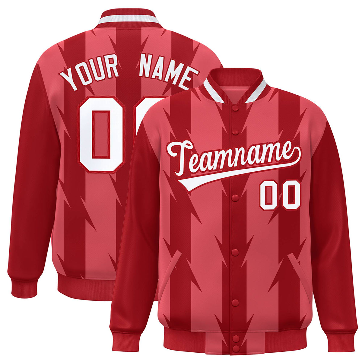 Custom Light Red Red-White Blade Graffiti Pattern Varsity Full-Snap Jacket