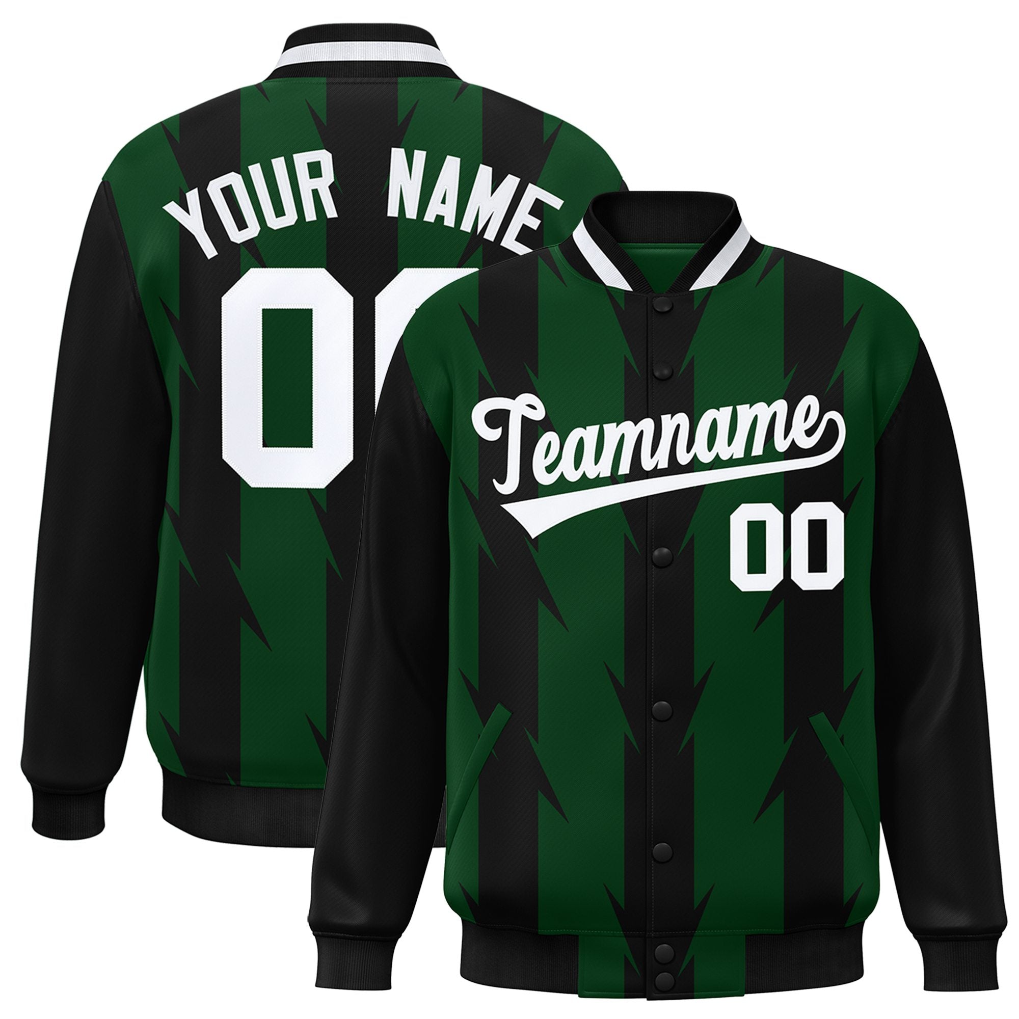 Custom Green Black-White Blade Graffiti Pattern Varsity Full-Snap Jacket