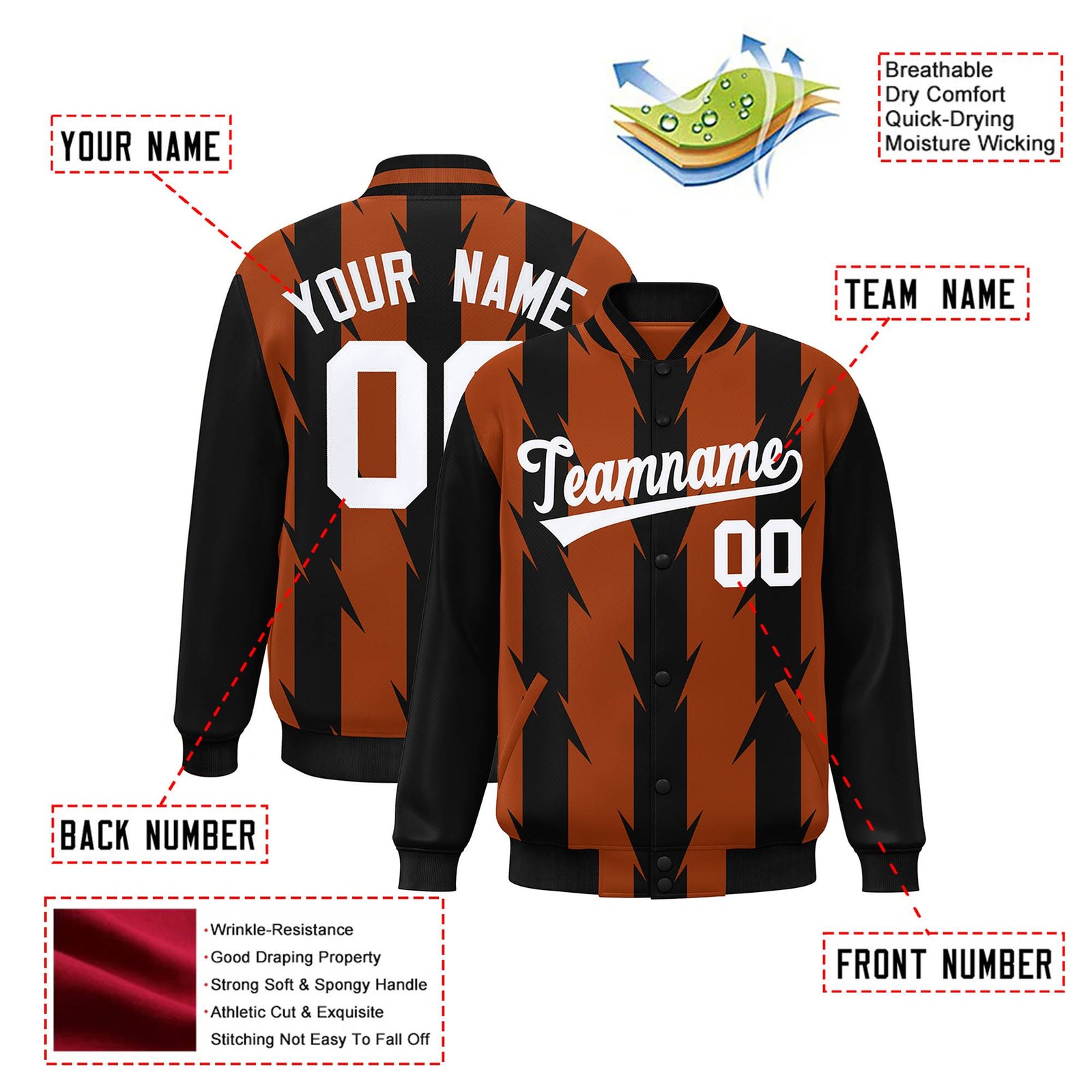 Custom Munsell Black-White Blade Graffiti Pattern Varsity Full-Snap Jacket