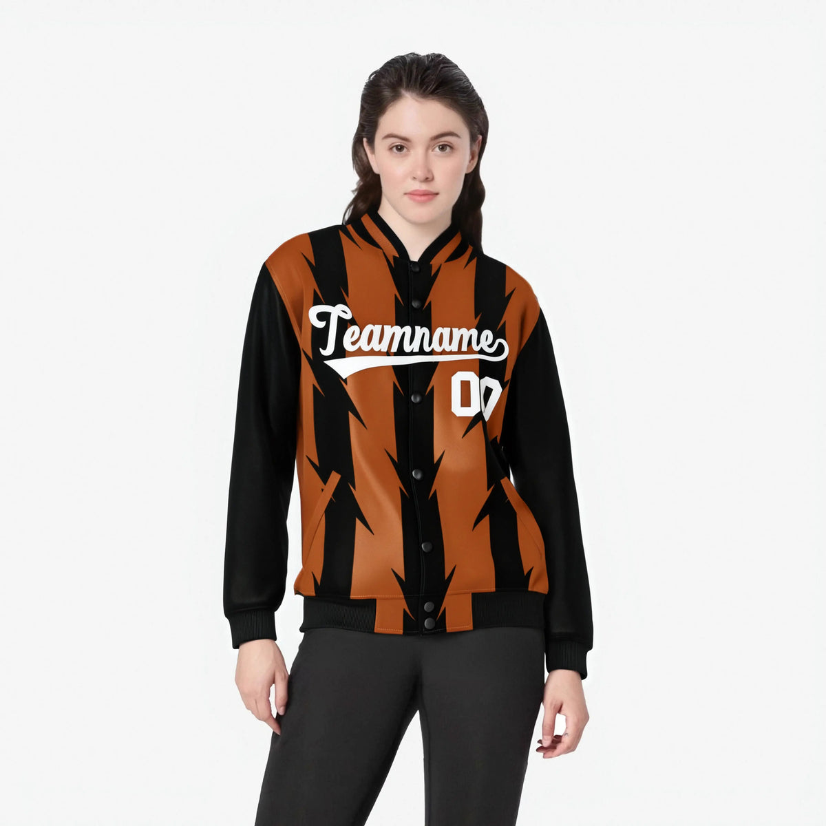 Custom Munsell Black-White Blade Graffiti Pattern Varsity Full-Snap Jacket