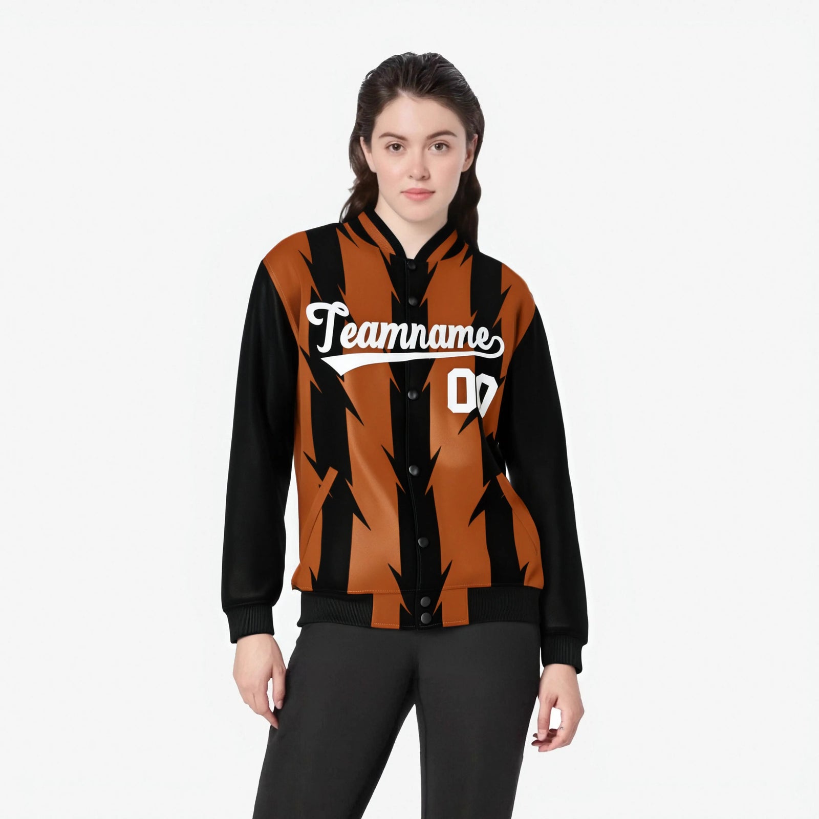 Custom Munsell Black-White Blade Graffiti Pattern Varsity Full-Snap Jacket