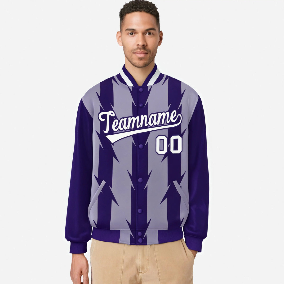 Custom Light Purple Purple-White Blade Graffiti Pattern Varsity Full-Snap Jacket