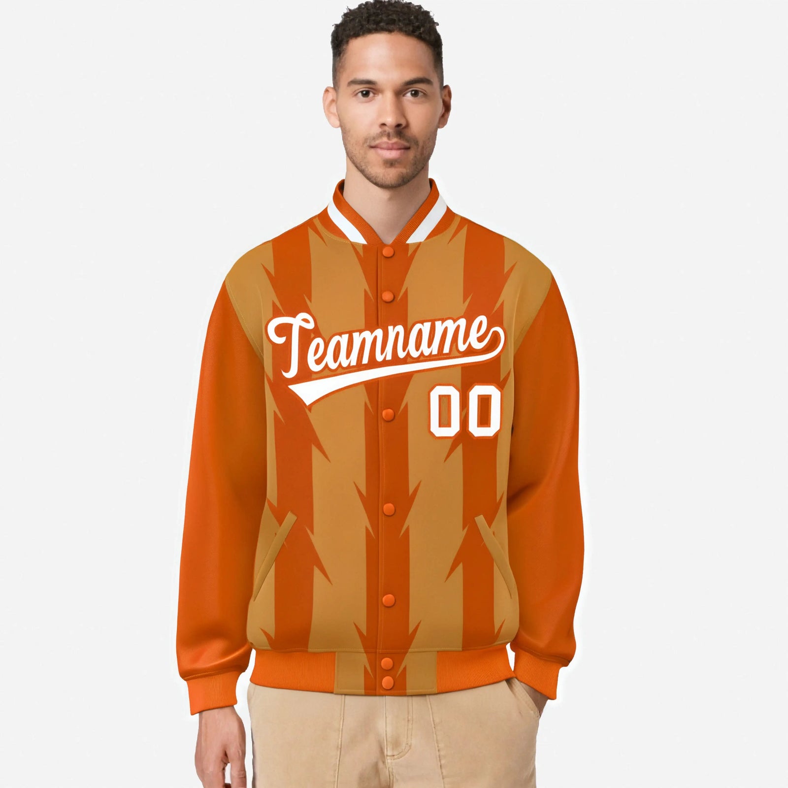 Custom Orange Munsell-White Blade Graffiti Pattern Varsity Full-Snap Jacket