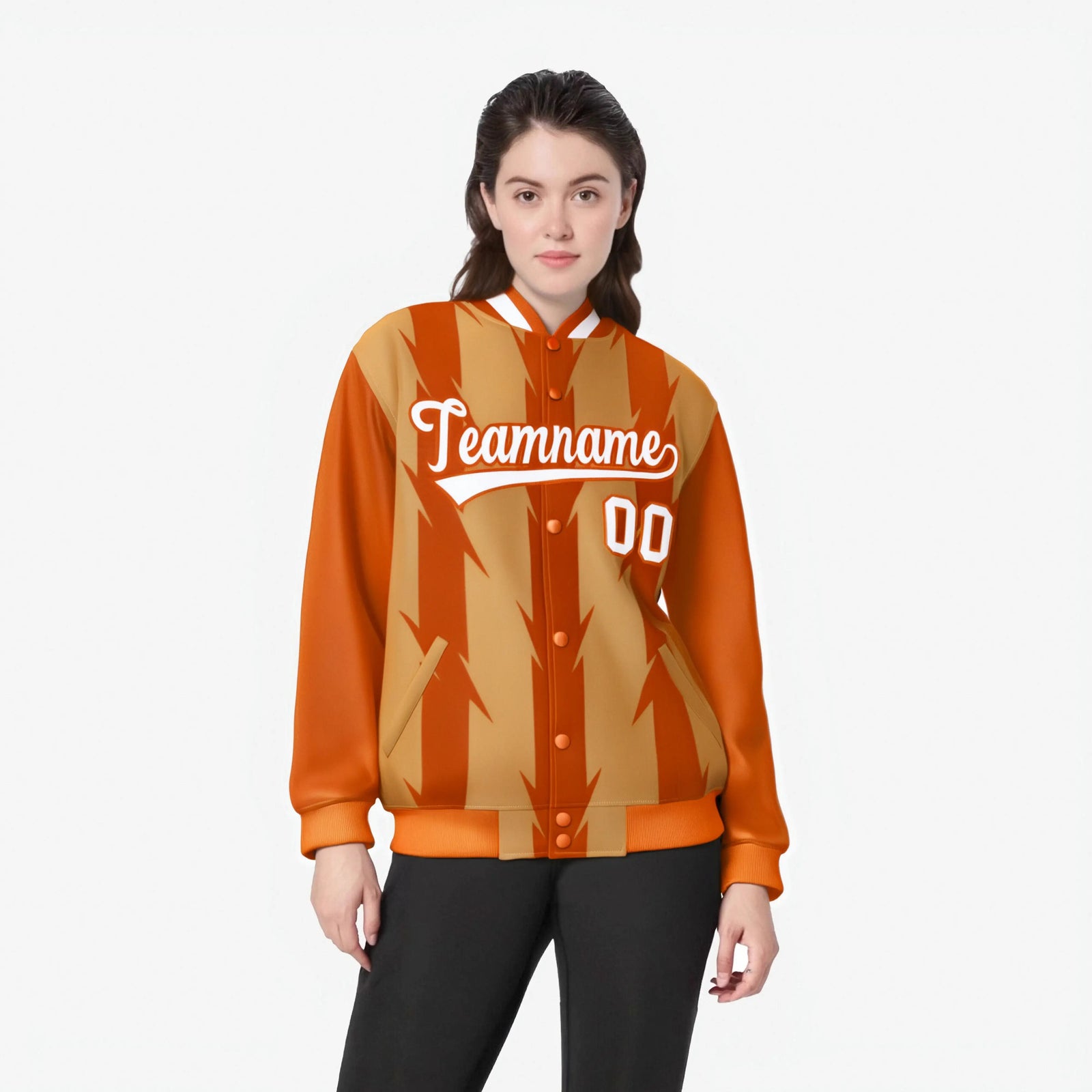 Custom Orange Munsell-White Blade Graffiti Pattern Varsity Full-Snap Jacket