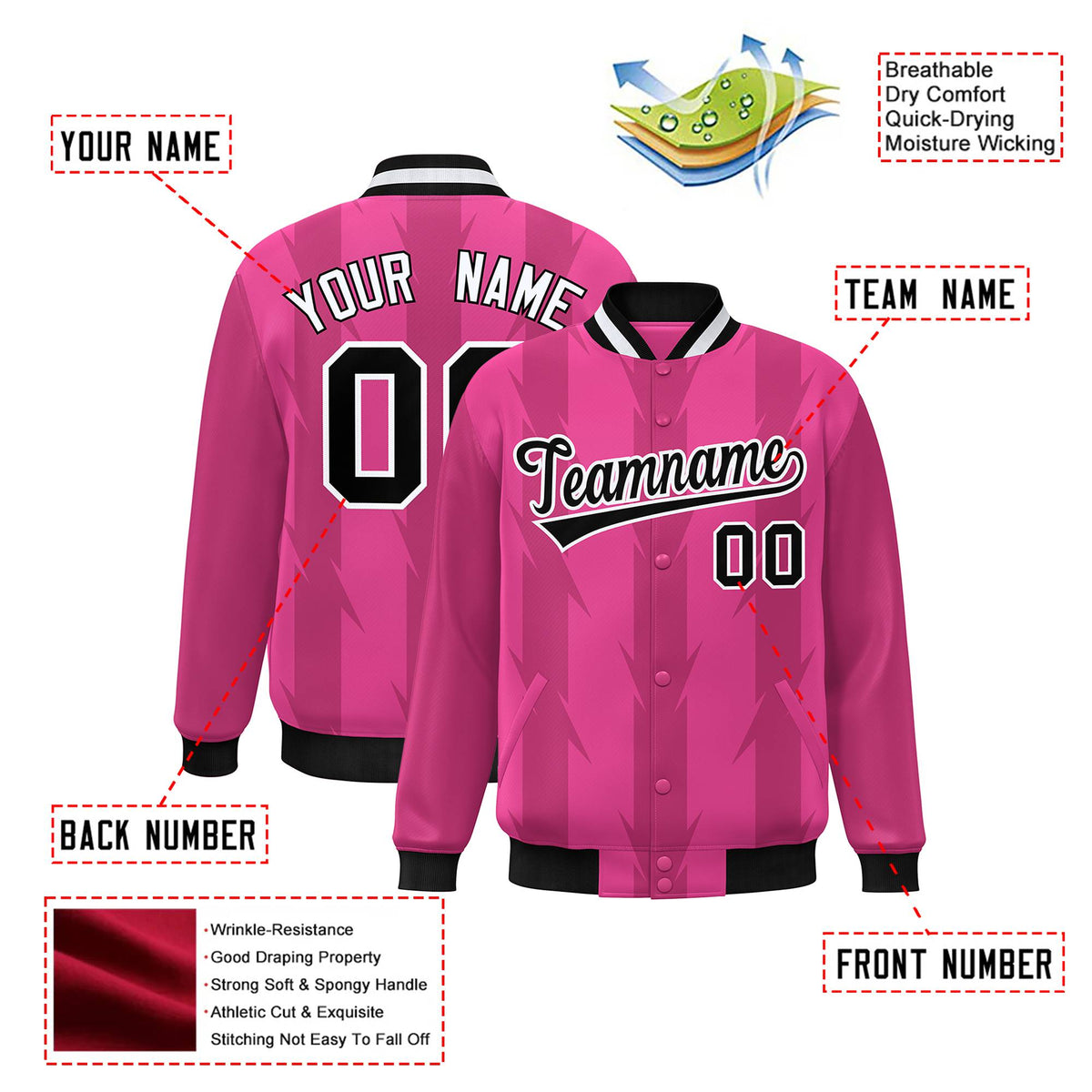 Custom Pink Light Red-White Blade Graffiti Pattern Varsity Full-Snap Jacket