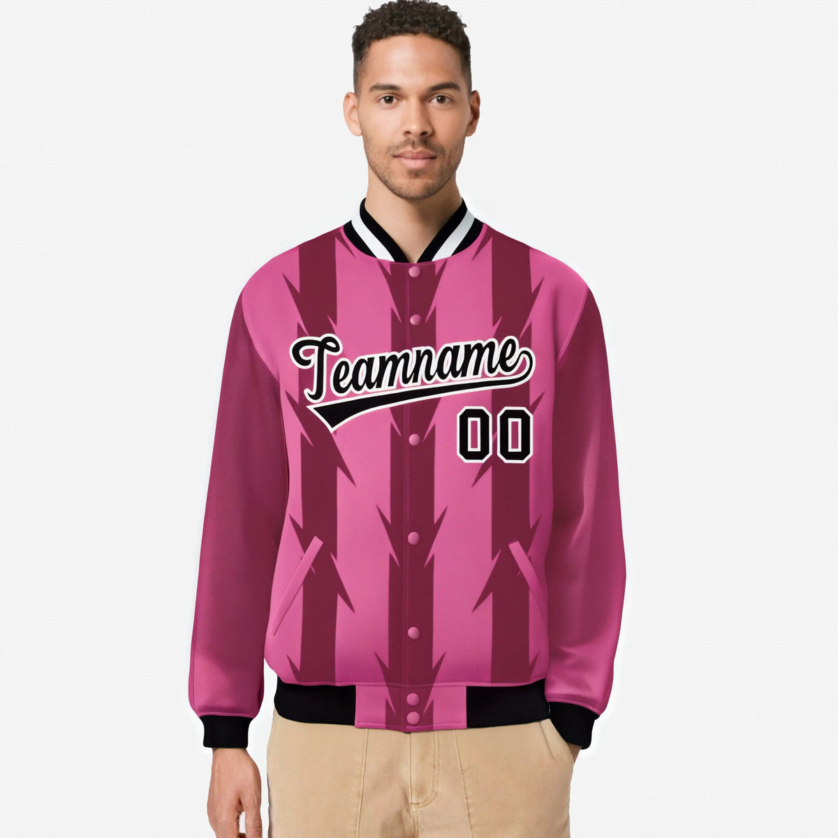 Custom Pink Light Red-White Blade Graffiti Pattern Varsity Full-Snap Jacket