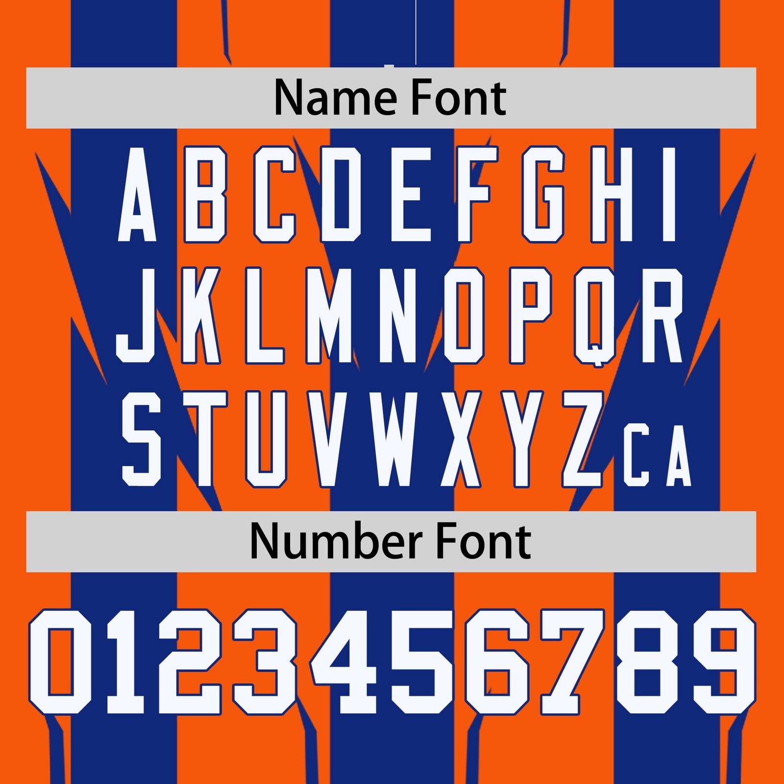 Custom Orange Royal Blue-White Blade Graffiti Pattern Varsity Full-Snap Jacket