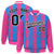 Custom Powder Blue Pink-Black Blade Graffiti Pattern Varsity Full-Snap Jacket