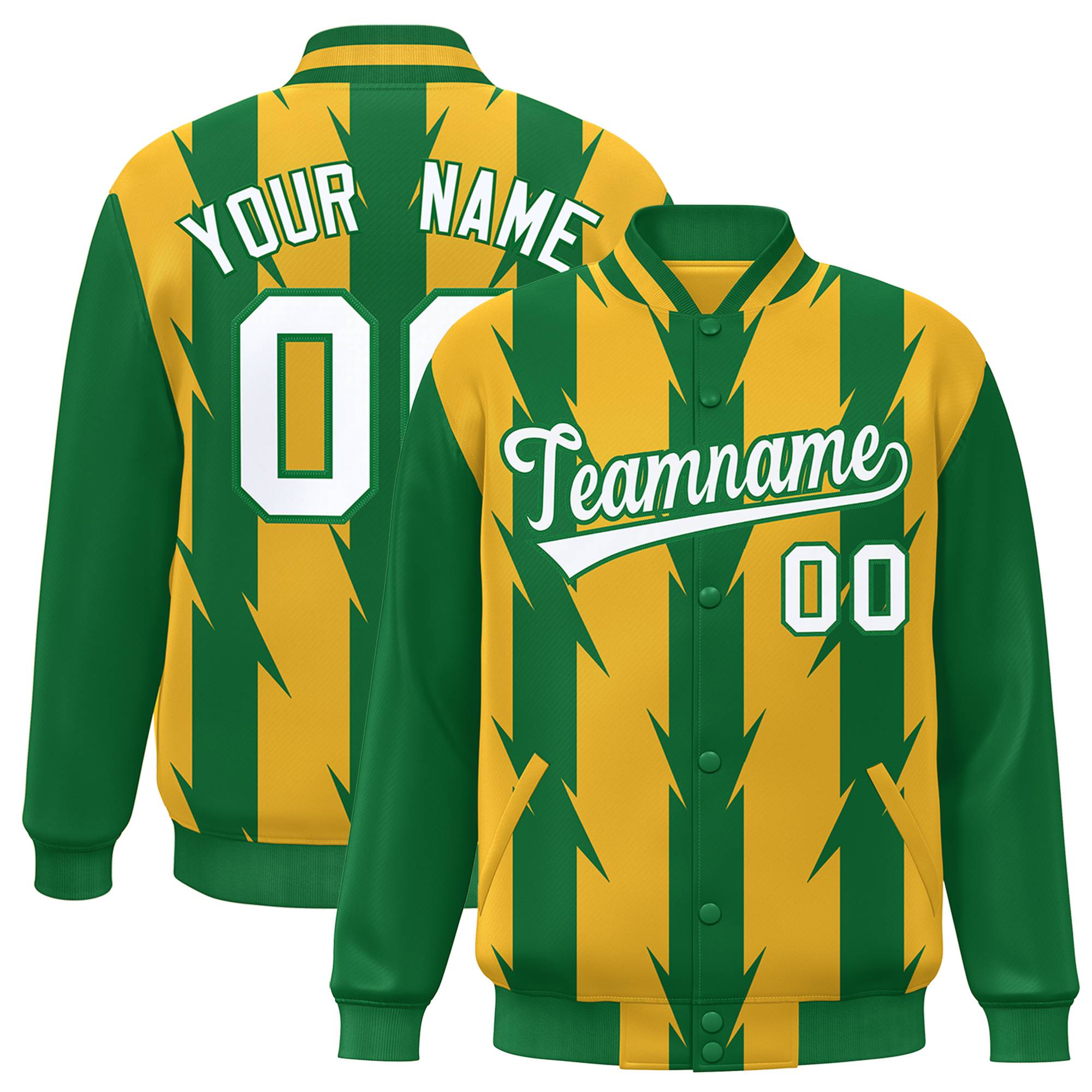 Custom Yellow Green-White Blade Graffiti Pattern Varsity Full-Snap Jacket