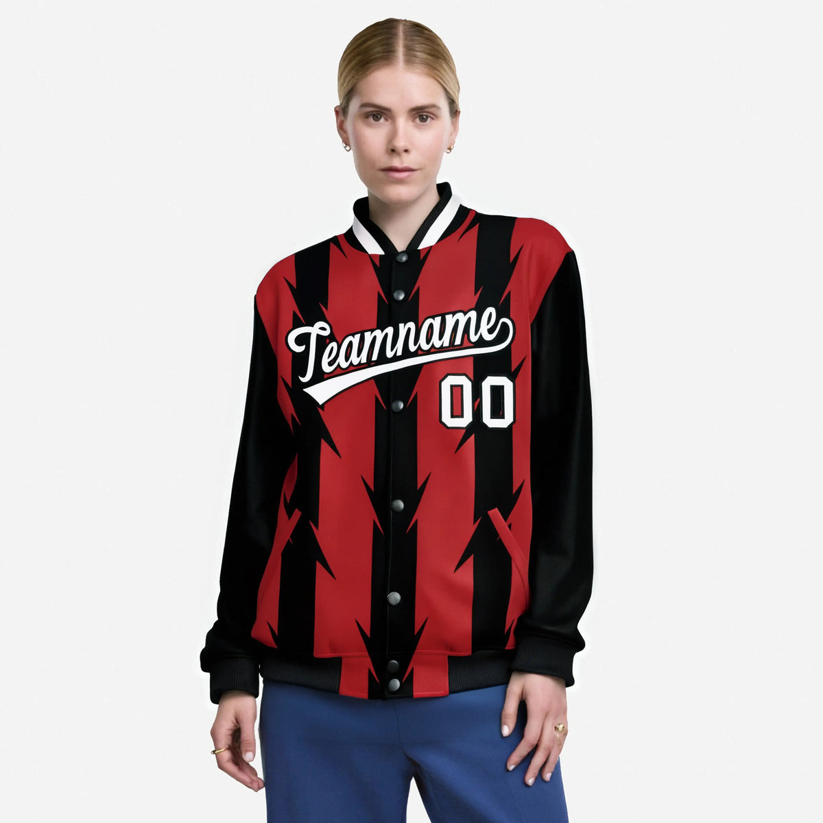 Custom Red Black-White Blade Graffiti Pattern Varsity Full-Snap Jacket