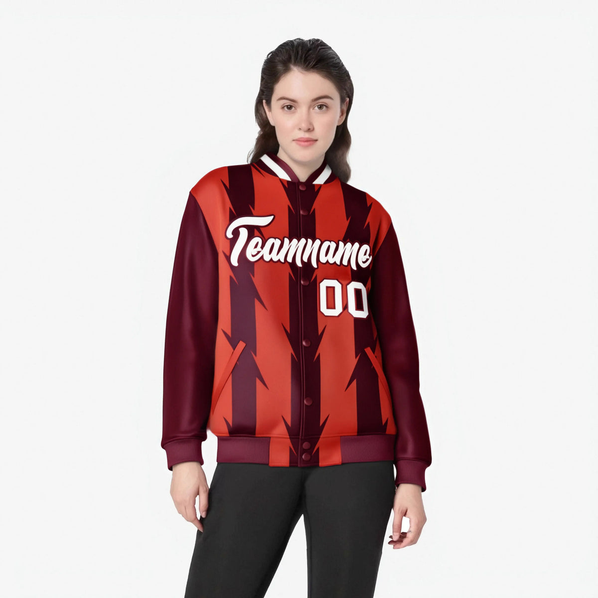 Custom Red Crimson-White Blade Graffiti Pattern Varsity Full-Snap Jacket