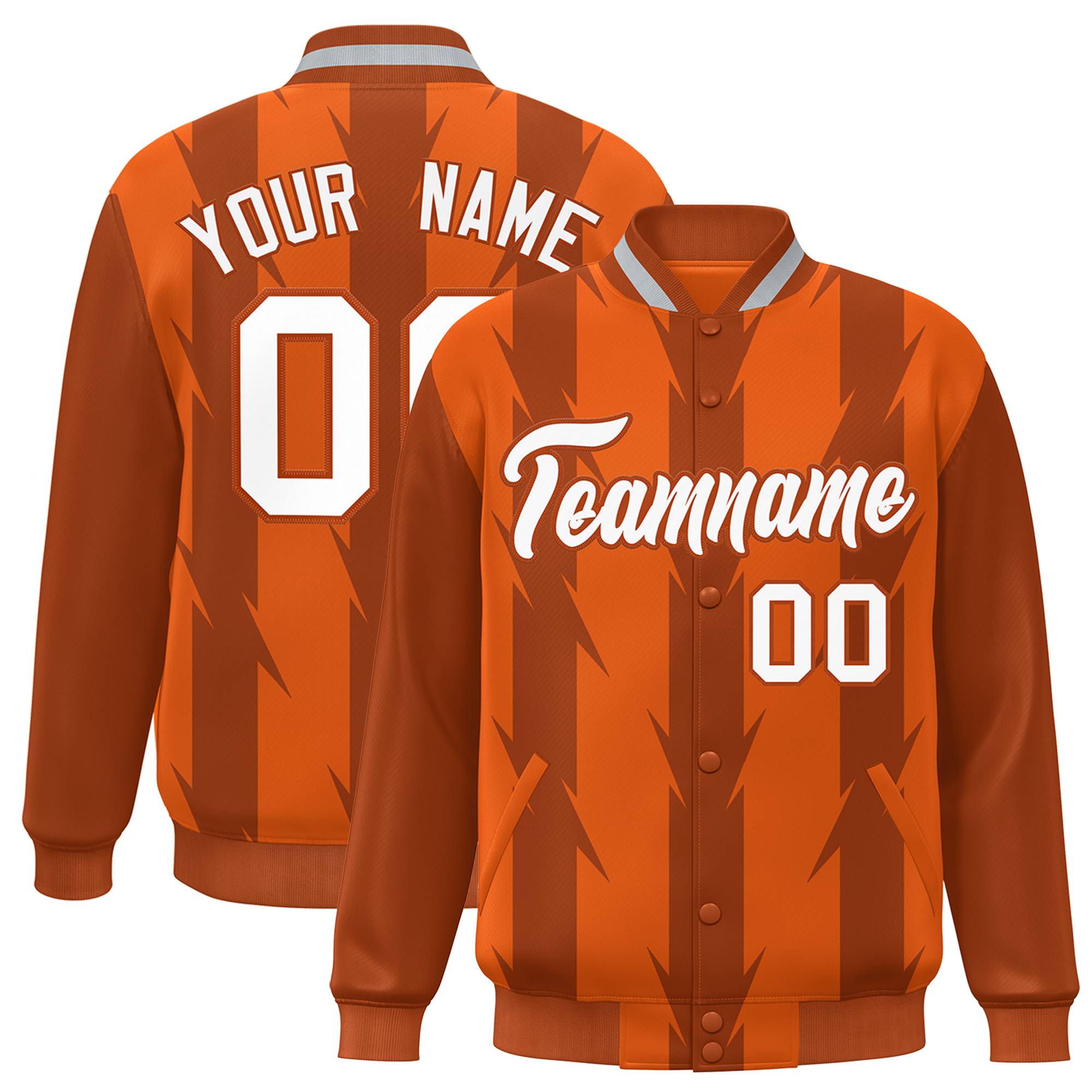 Custom Orange Munsell-White Blade Graffiti Pattern Varsity Full-Snap Jacket