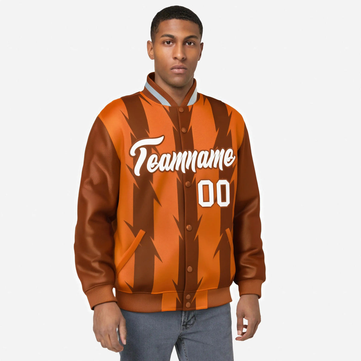 Custom Orange Munsell-White Blade Graffiti Pattern Varsity Full-Snap Jacket