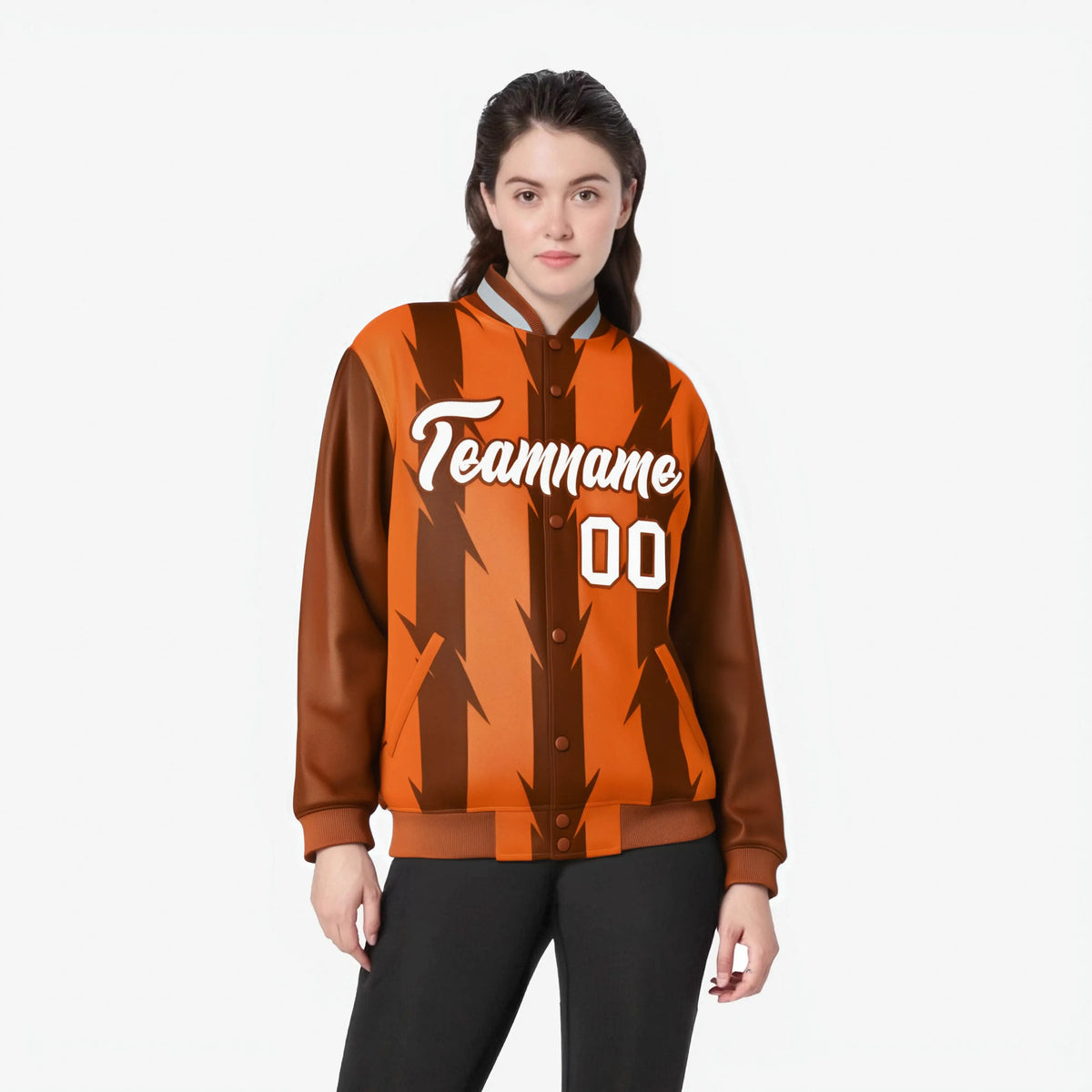 Custom Orange Munsell-White Blade Graffiti Pattern Varsity Full-Snap Jacket