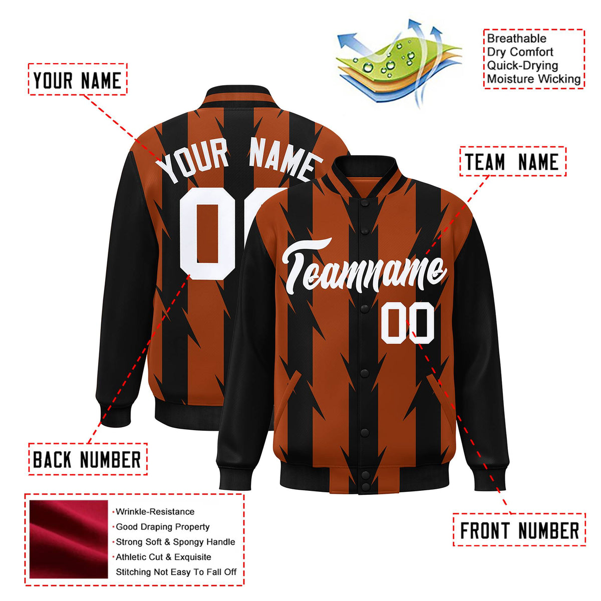 Custom Munsell Black-White Blade Graffiti Pattern Varsity Full-Snap Jacket