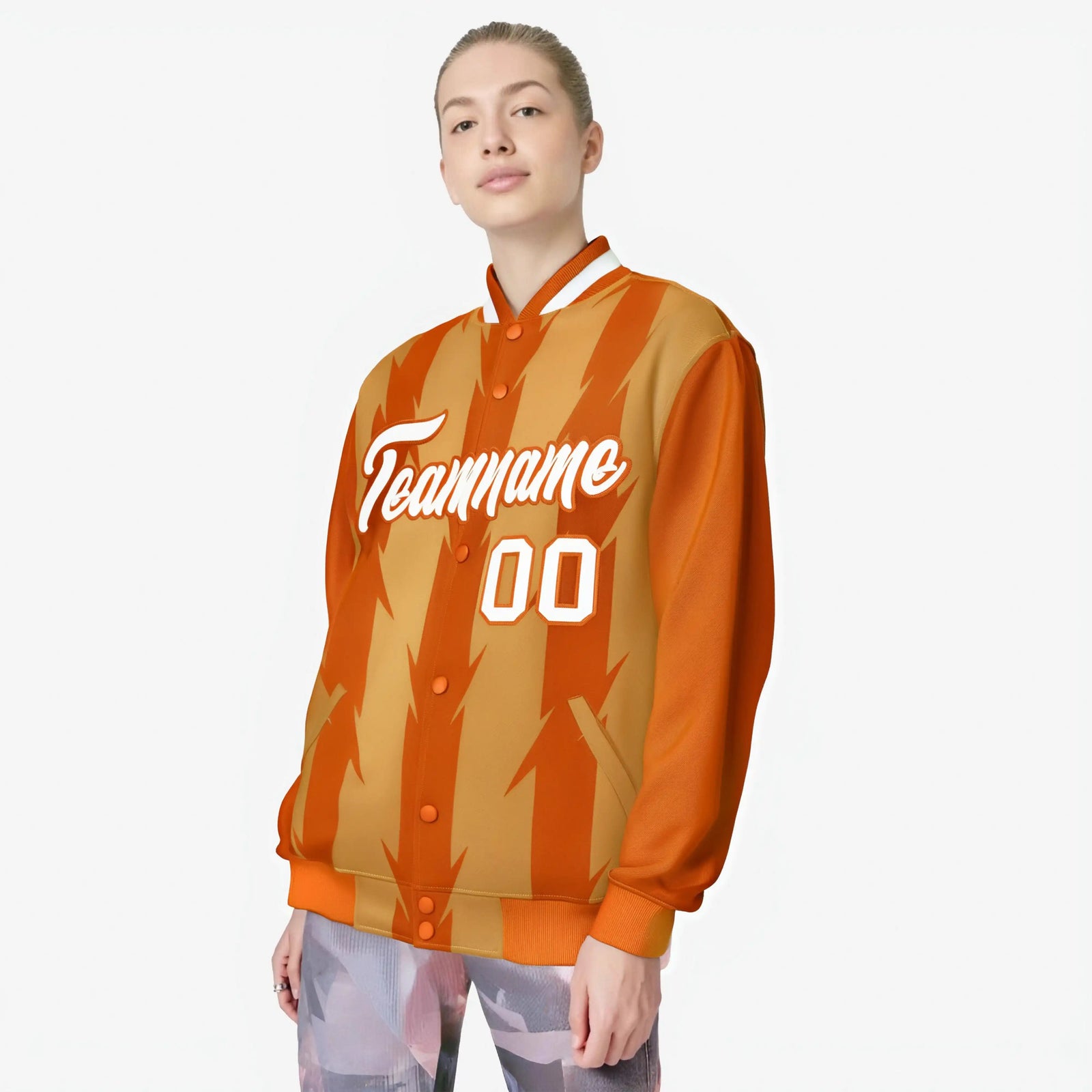 Custom Orange Munsell-White Blade Graffiti Pattern Varsity Full-Snap Jacket