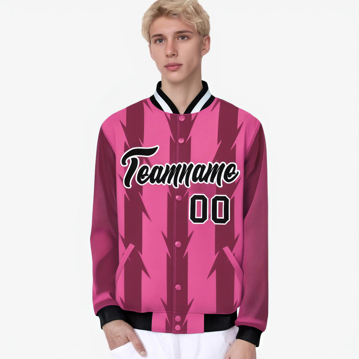 Custom Pink Light Red-White Blade Graffiti Pattern Varsity Full-Snap Jacket