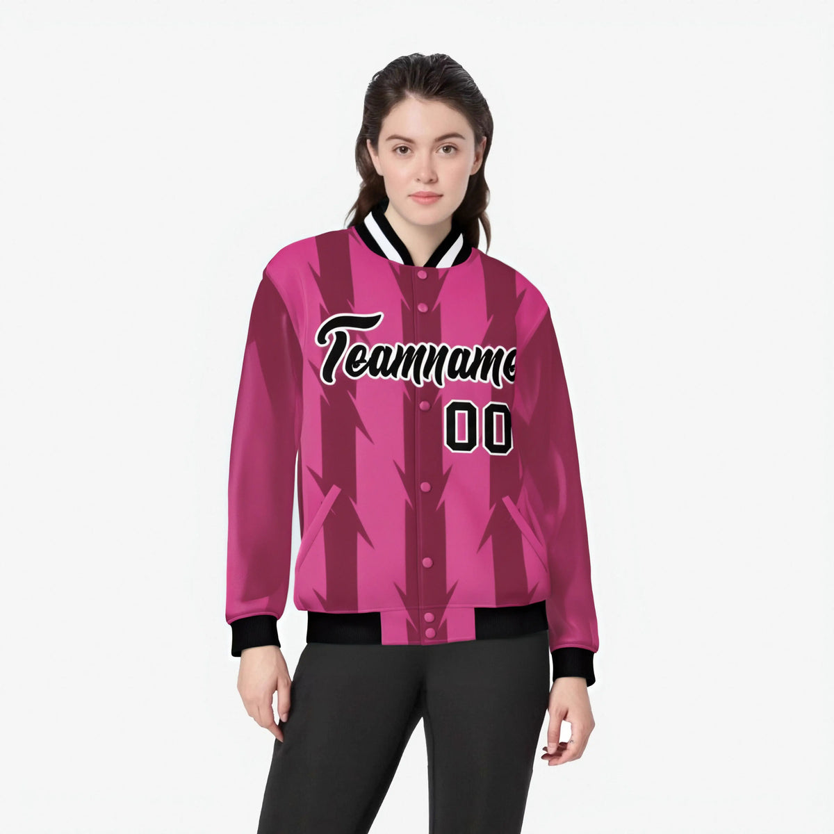 Custom Pink Light Red-White Blade Graffiti Pattern Varsity Full-Snap Jacket