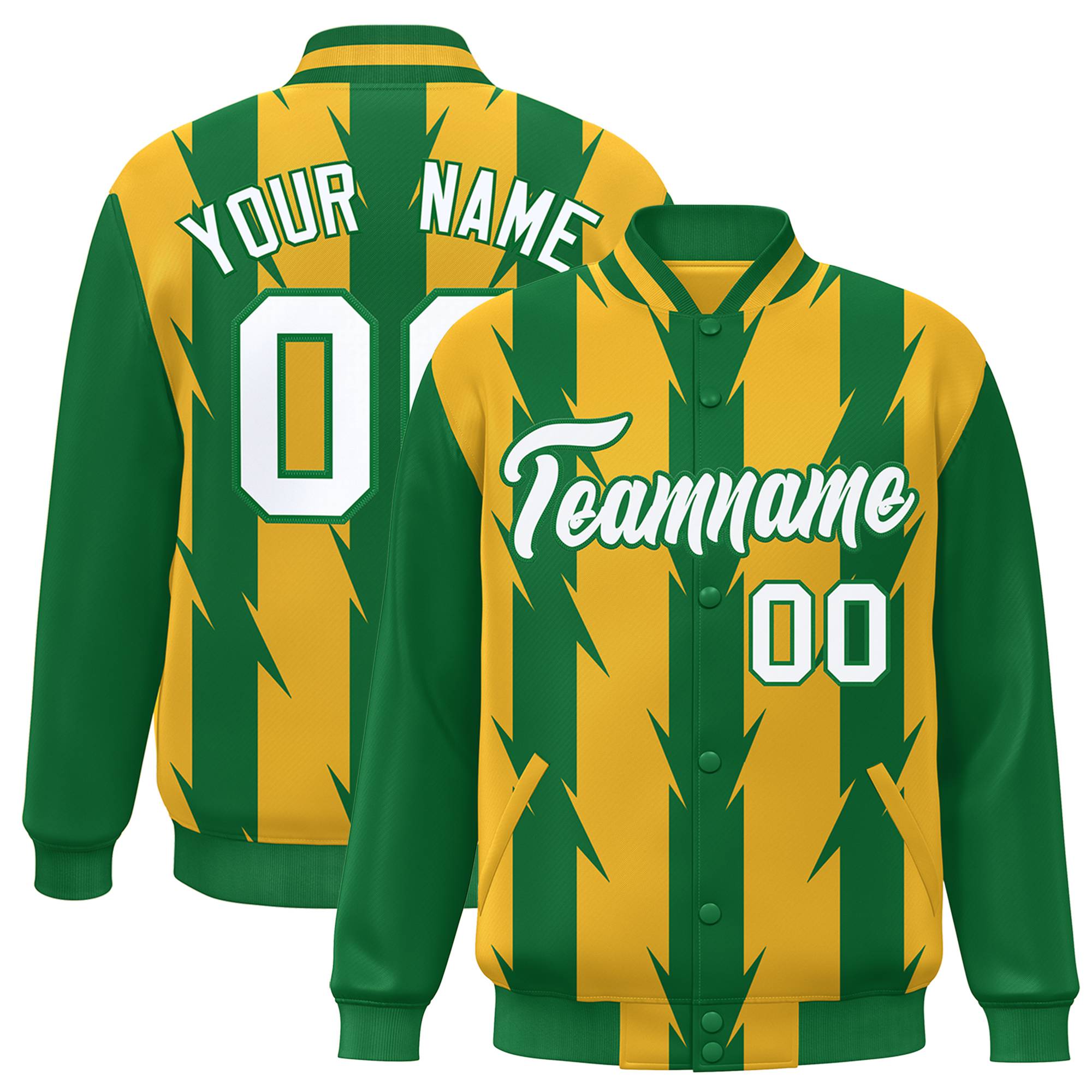 Custom Yellow Green-White Blade Graffiti Pattern Varsity Full-Snap Jacket