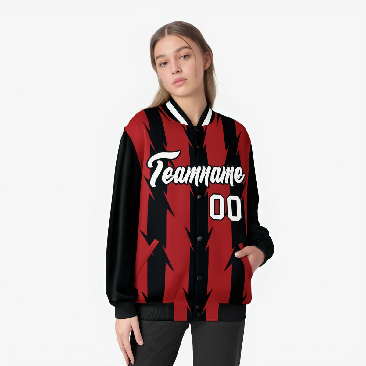 Custom Red Black-White Blade Graffiti Pattern Varsity Full-Snap Jacket