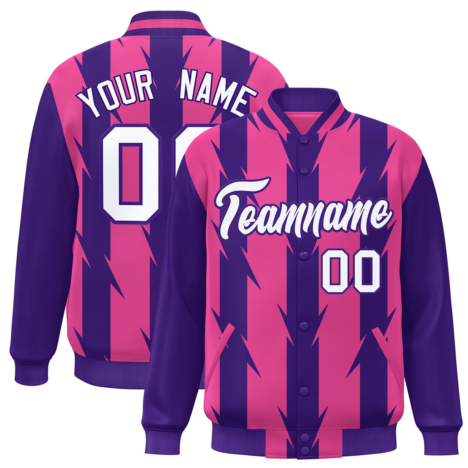 Custom Pink Purple-White Blade Graffiti Pattern Varsity Full-Snap Jacket