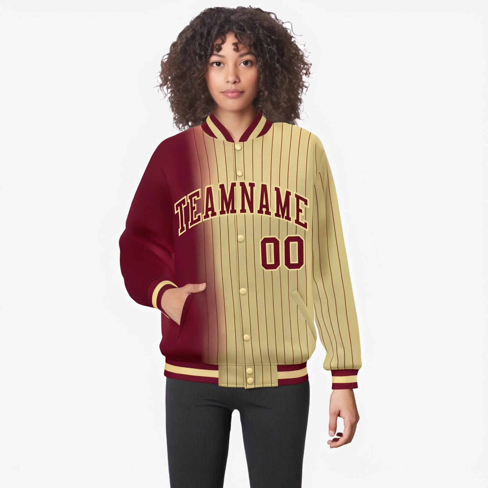 Custom Old Gold Crimson Pinstripe Old Gold-Crimson Gradient Fashion Varsity Full-Snap Jacket