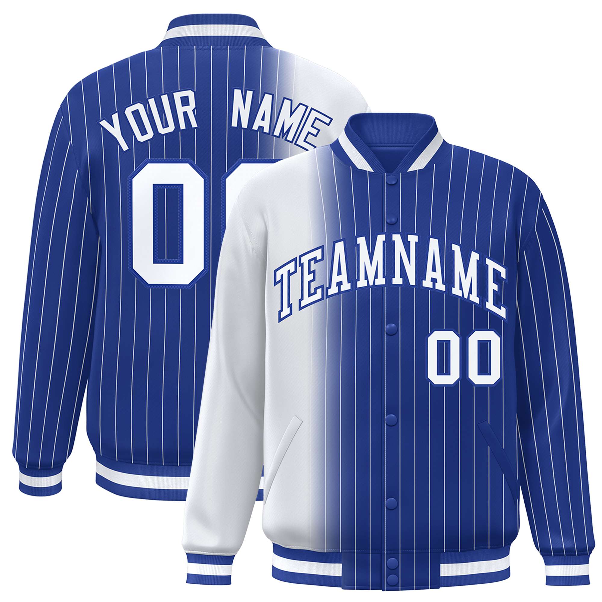 Custom Royal Blue White Pinstripe Royal Blue-White Gradient Fashion Varsity Full-Snap Jacket