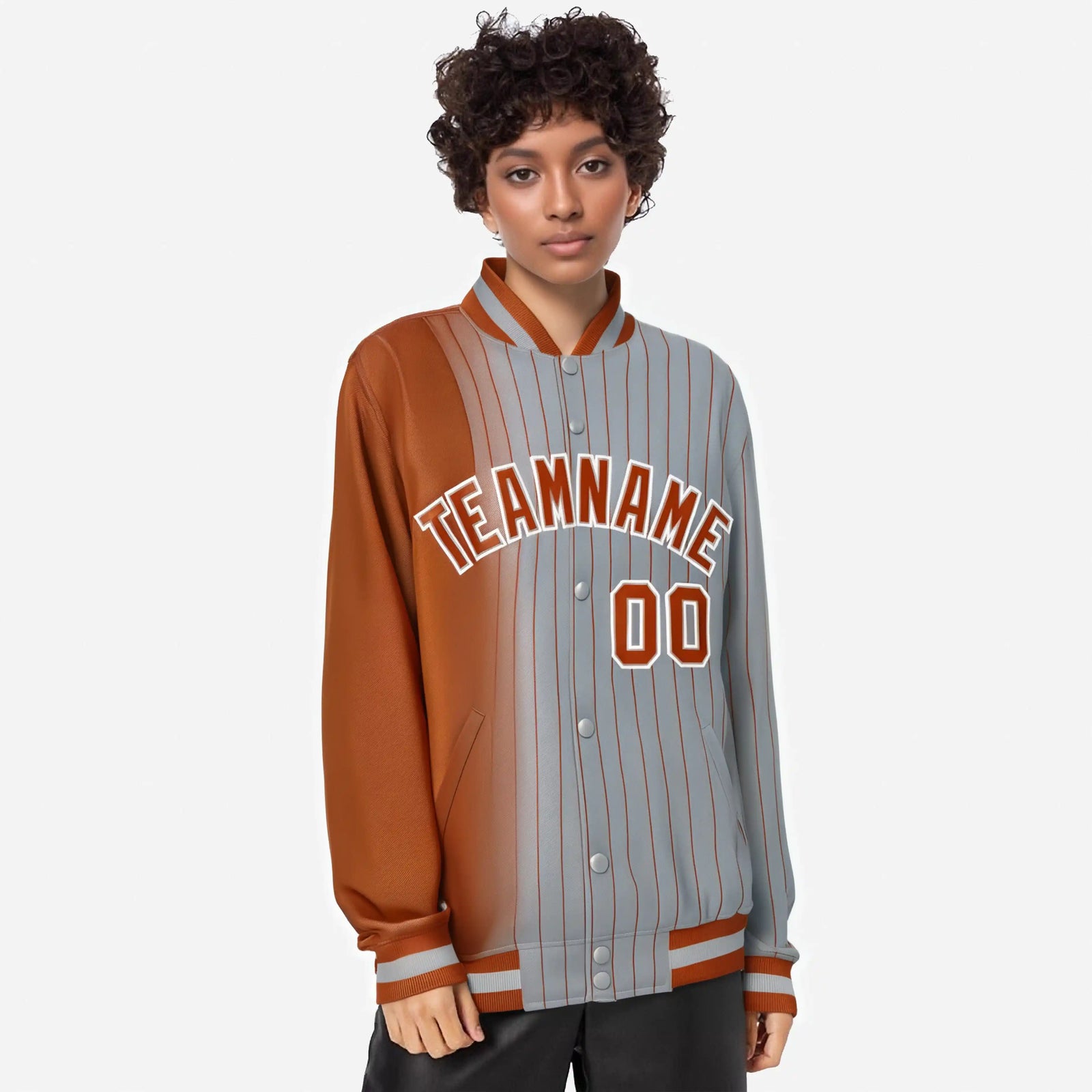 Custom Gray Munsell Pinstripe Munsell-White Gradient Fashion Varsity Full-Snap Jacket