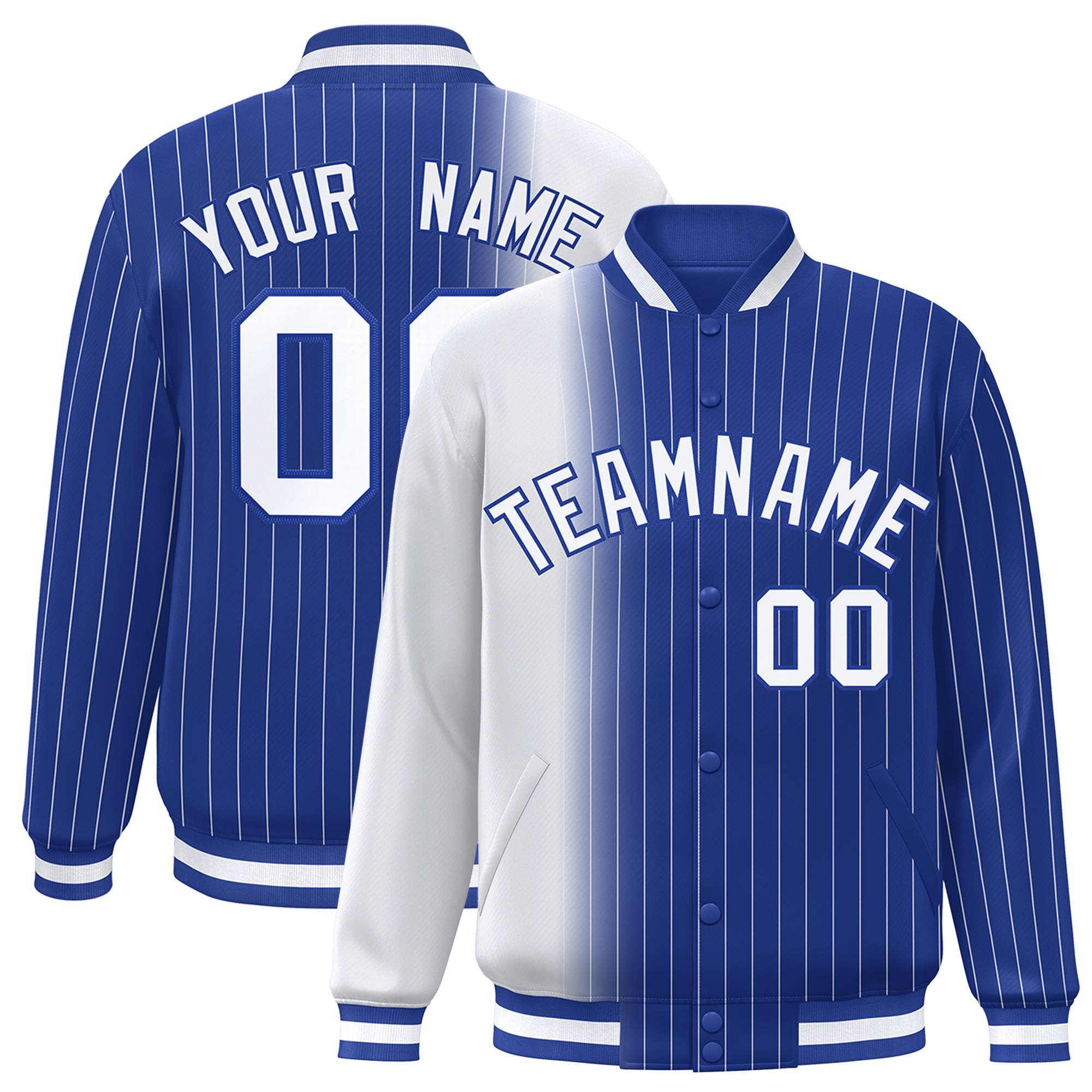 Custom Royal Blue White Pinstripe Royal Blue-White Gradient Fashion Varsity Full-Snap Jacket