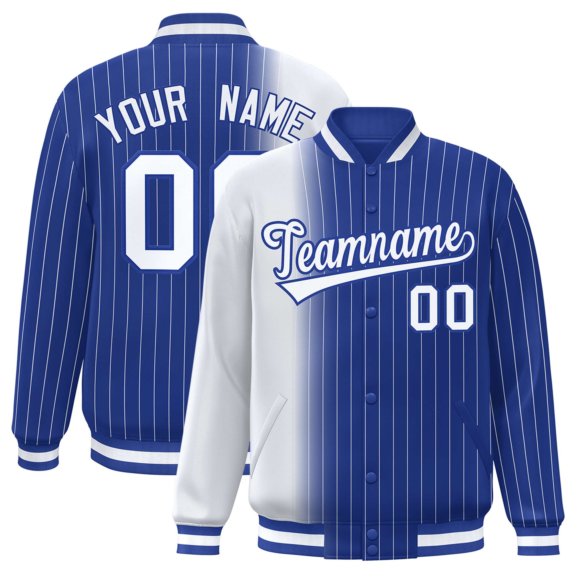 Custom Royal Blue White Pinstripe Royal Blue-White Gradient Fashion Varsity Full-Snap Jacket