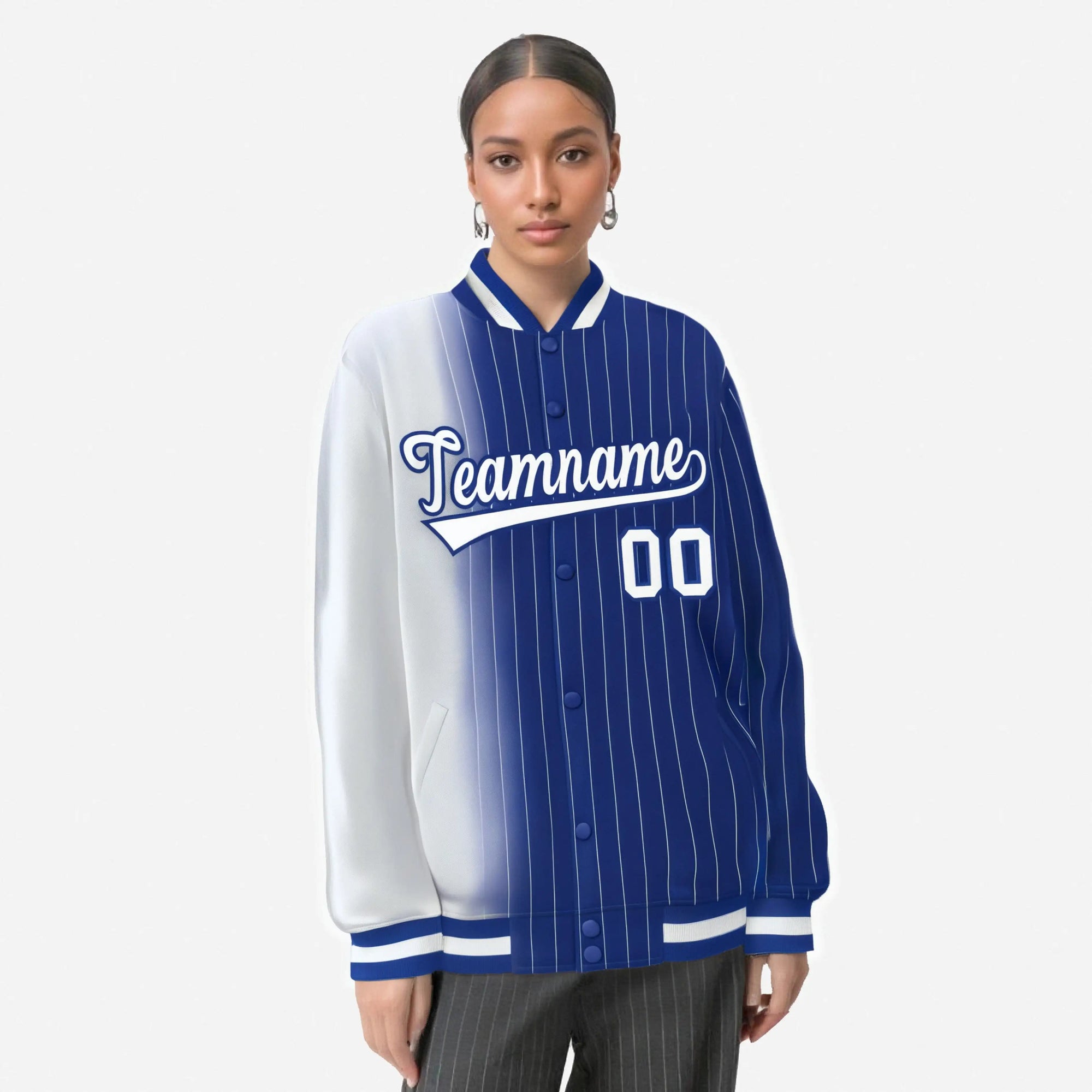 Custom Royal Blue White Pinstripe Royal Blue-White Gradient Fashion Varsity Full-Snap Jacket