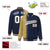 Custom Navy Khaki Pinstripe White-Khaki Gradient Fashion Varsity Full-Snap Jacket