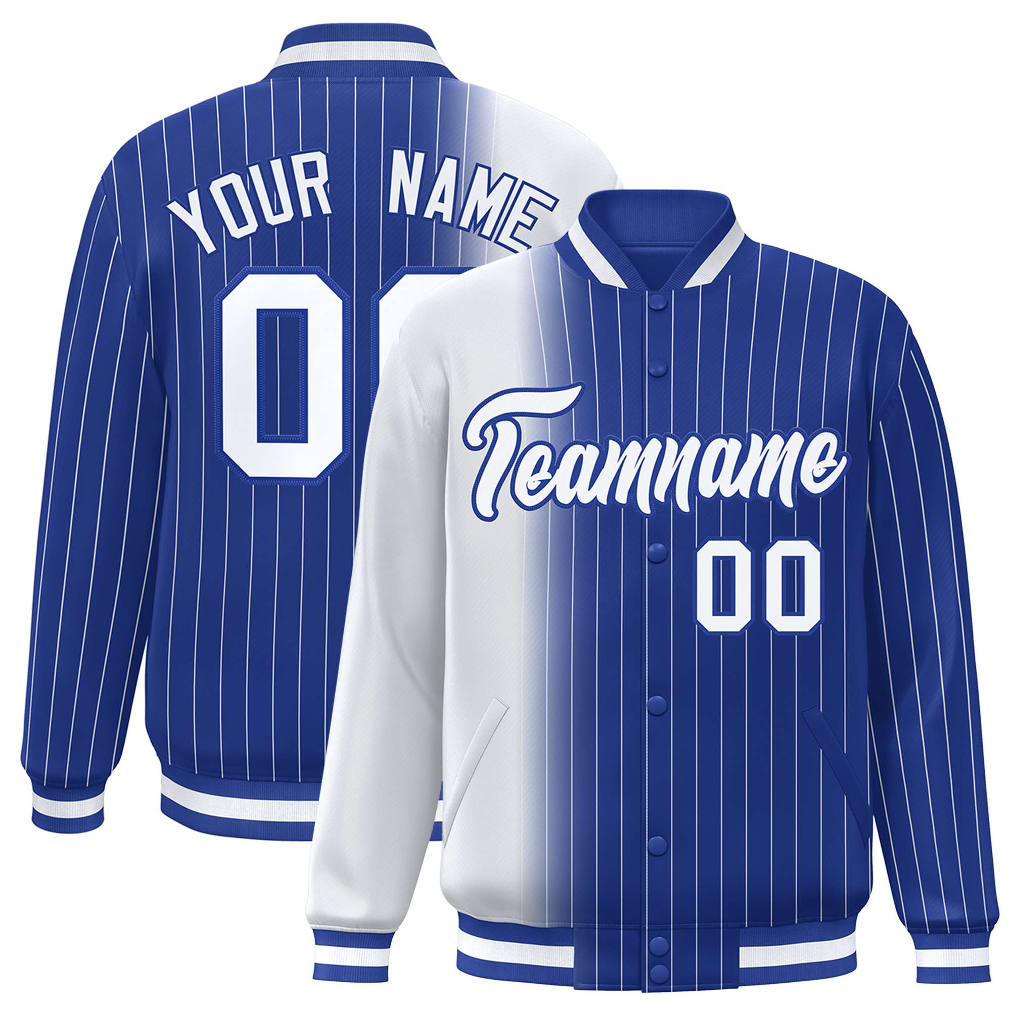 Custom Royal Blue White Pinstripe Royal Blue-White Gradient Fashion Varsity Full-Snap Jacket