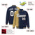 Custom Navy Khaki Pinstripe White-Khaki Gradient Fashion Varsity Full-Snap Jacket