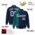 Custom Navy Aqua Pinstripe Gray-Aqua Gradient Fashion Varsity Full-Snap Jacket