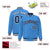 Custom Powder Blue Navy-White Varsity Full-Snap Star Pattern Letterman Baseball Jacket