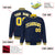 Custom Navy Gold-White Varsity Full-Snap Star Pattern Letterman Baseball Jacket