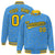 Custom Powder Blue Gold-Black Varsity Full-Snap Star Pattern Letterman Baseball Jacket