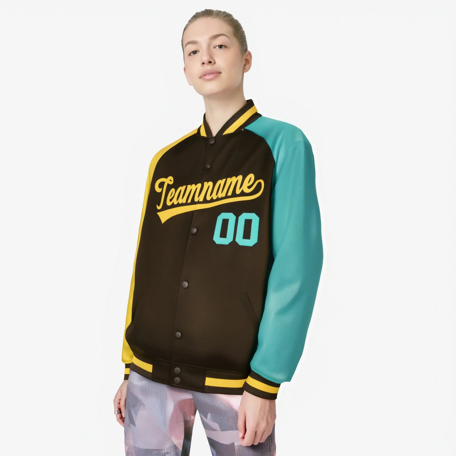 Custom Brown Olive-Gold Raglan Sleeves Varsity Full-Snap Letterman Jacket