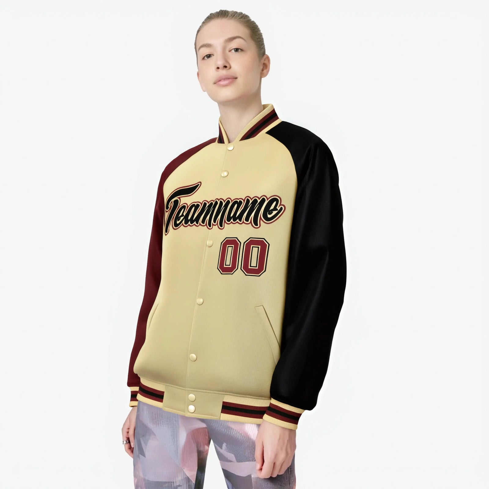 Custom Cream Navy-Crimson Raglan Sleeves Varsity Full-Snap Letterman Jacket