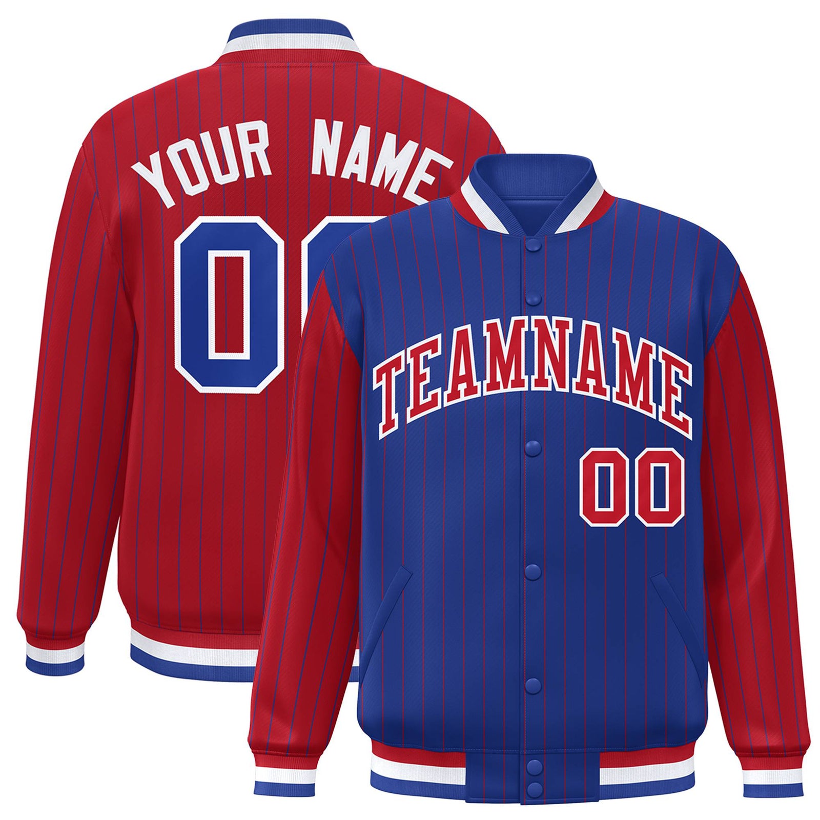Custom Royal Blue Red-Royal Blue Personalized Stripe Fashion Letterman Bomber Varsity Jacket