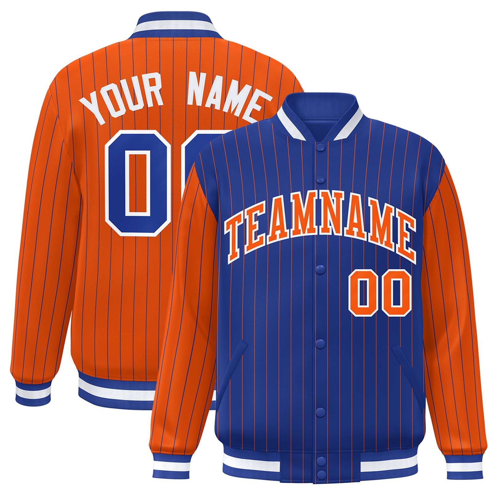 Custom Royal Blue Orange-Royal Blue Personalized Stripe Fashion Letterman Bomber Varsity Jacket