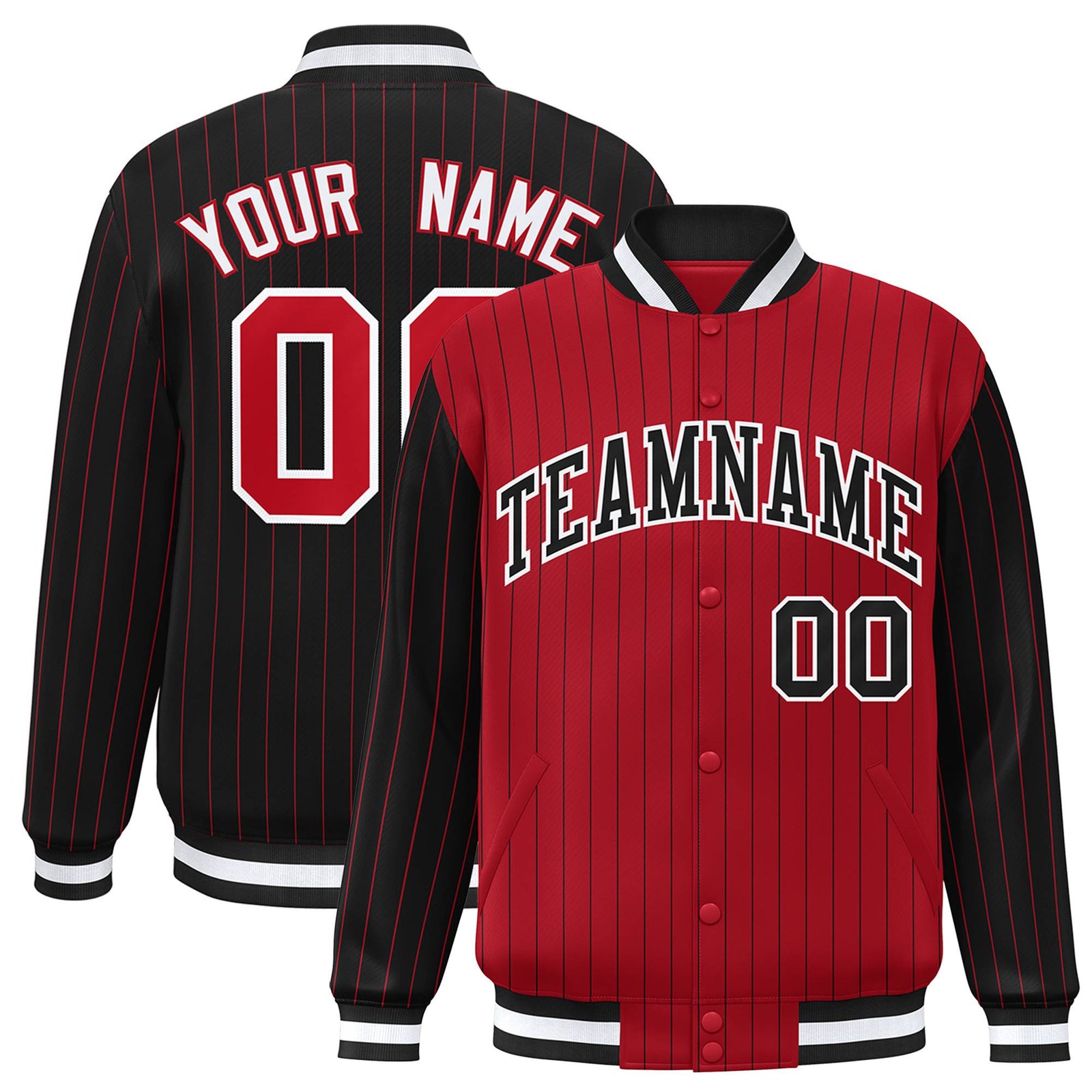 Custom Red Black-Red Personalized Stripe Fashion Letterman Bomber Varsity Jacket