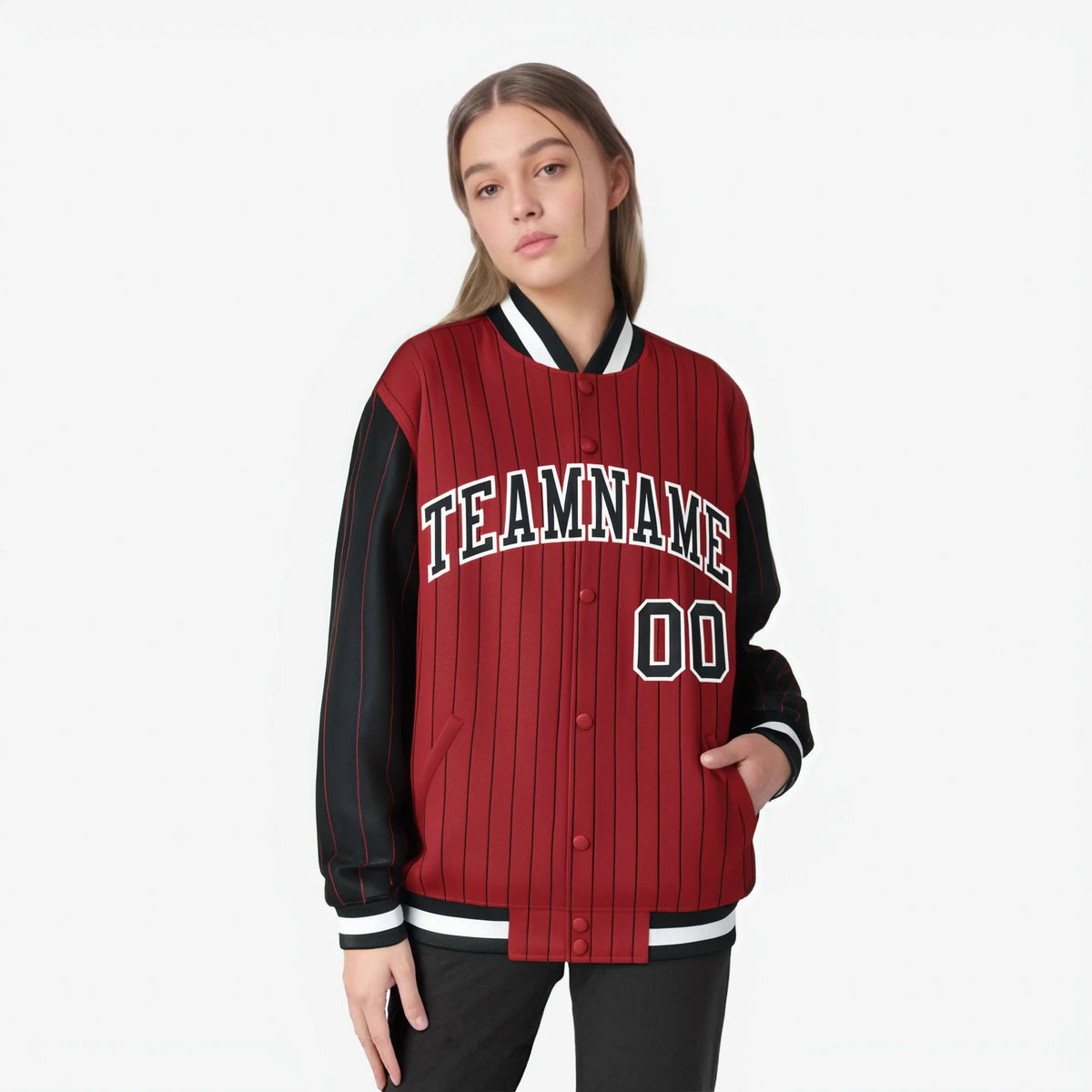 Custom Red Black-Red Personalized Stripe Fashion Letterman Bomber Varsity Jacket