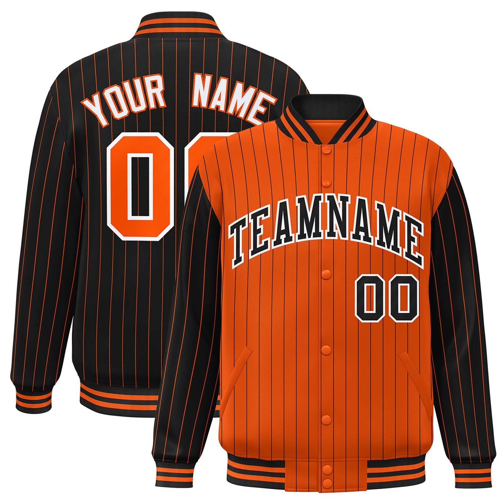 Custom Orange Black-Orange Personalized Stripe Fashion Letterman Bomber Varsity Jacket